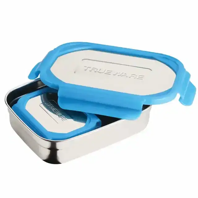 Trueware Bon Smart Lunch Box with Stainless Steel Tiffin Box for Office & School Use, Blue, Big Container 800ml, Veggie Container 100ml