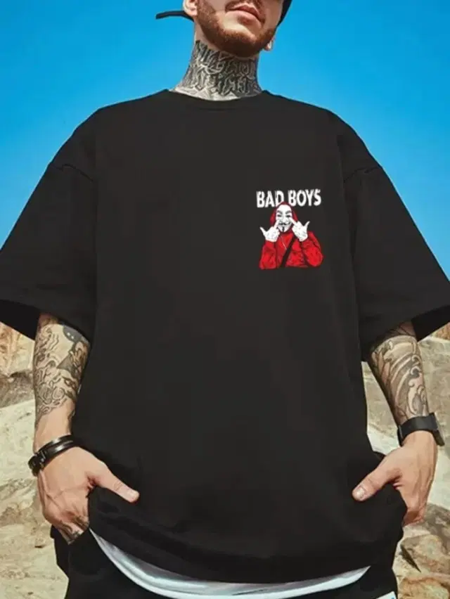 Cotton Blend Printed T-Shirt for Men, Black (L)