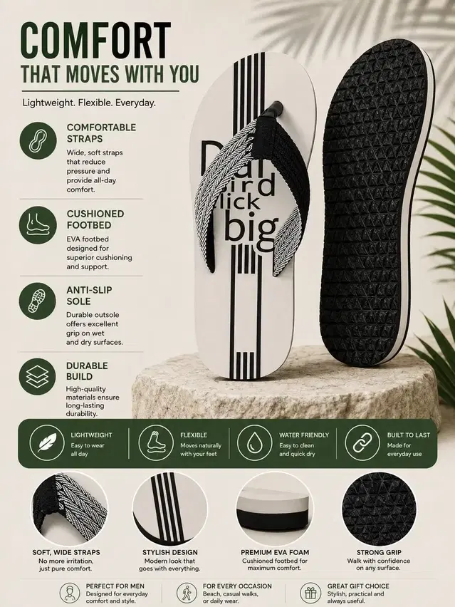 G-Best Slippers for Men (Grey & Black, 7)