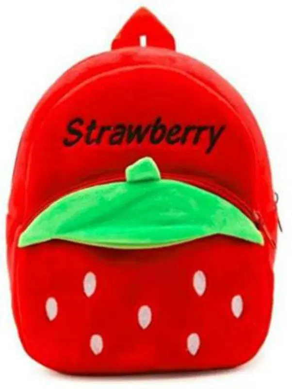 Heaven Decor Strawberry Soft Velvet Kids School Bag Nursury Class To 5,  14 Inch  , A054