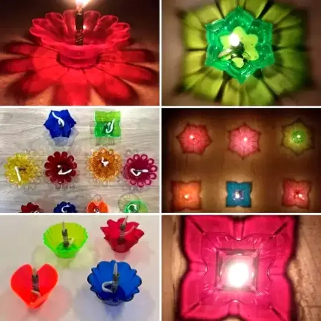 Plastic 3D Shadow Reflection Floating Diwali Diyas, Multicolor, Pack of 24