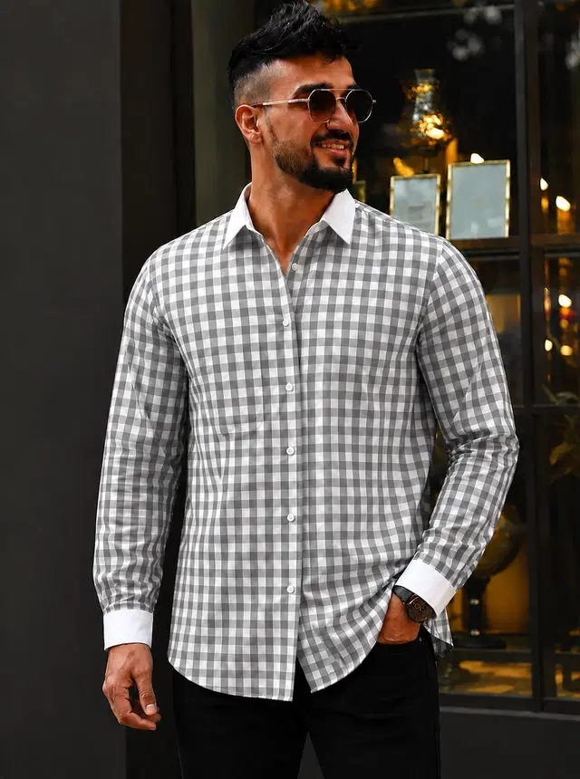 Printed Casual Shirts for Men (Grey, S)