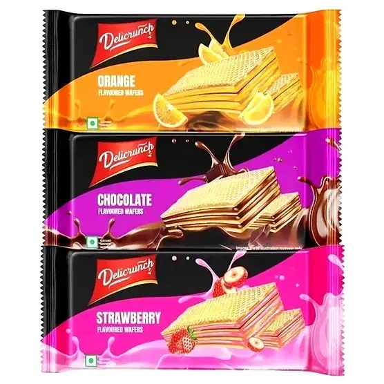 Delicrunch Flavoured Crunchy Wafers  (Strawberry+ Chocolate + Orange)  3X60 g (Pack Of 3)