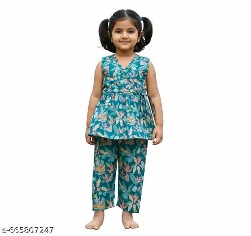Rayon Slub Printed Clothing Set for Girls, Green, Pack of 1 (11-12 Years)
