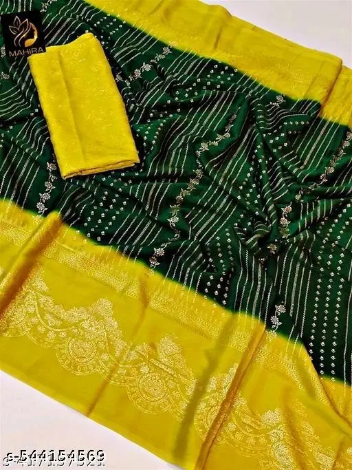 Chiffon Printed Saree for Women, Green (6.3 M)