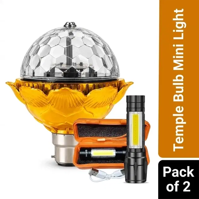 Red Temple Bulb + Usb Type-C Rechargeable Mini Flashlight (Combo Pack of 2)