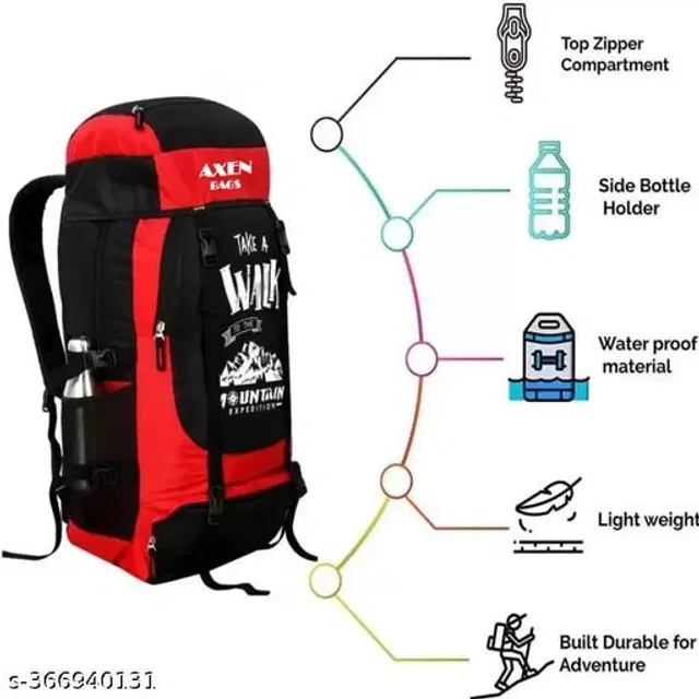 Polyester Trekking Backpacks, Red & Black, 70 L