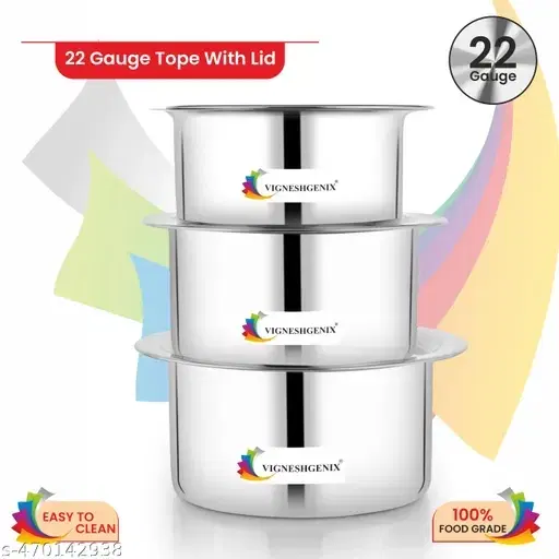 Stainless Steel Pot Set with Lids, Silver, Set of 3