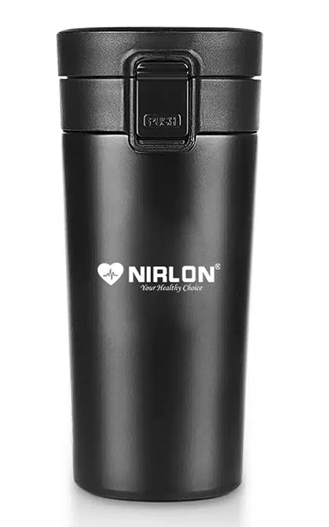 Insulated Double Wall Coffee Mug with Flip Lid, Black, 500 ml