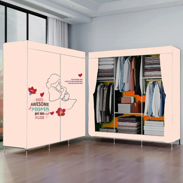 Plastic Printed Collapsible Wardrobe, Orange