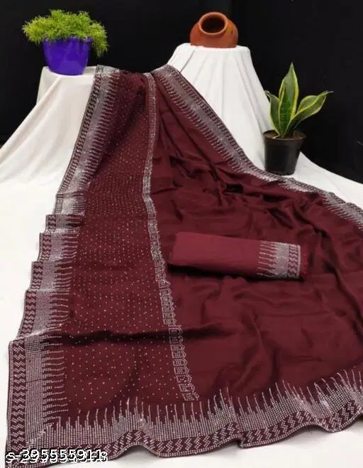 Chiffon Embellished Saree For Women, Maroon