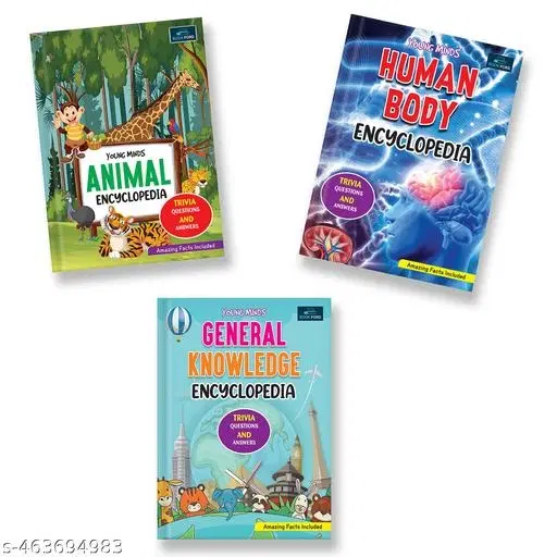 Young Minds Encyclopedia - Set Of 3 Books - Animals , General Knowledge , And Human Body Encyclopedia For Kids ,