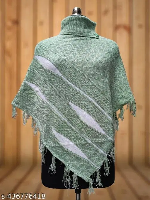 Woolen Poncho for Women (Mint Green, Free Size)