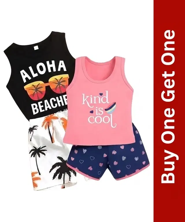 Boys Cotton Blend Printed Clothing Set, Buy 1 Get 1, 3-4 Years