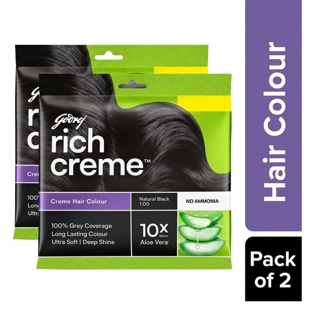 Godrej Rich Creme Hair Colour – Natural Black – 11 g+11 ml (Pack of 2)