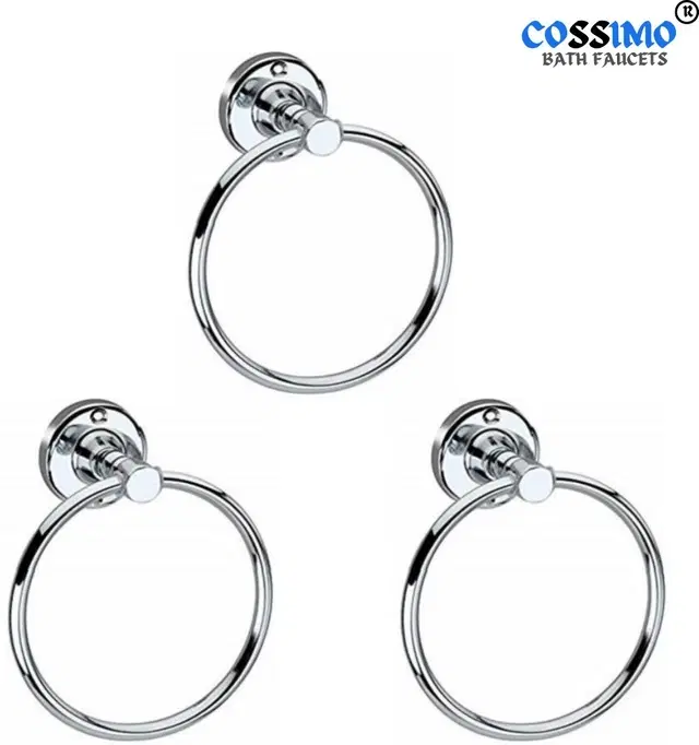 Stainless Steel Multipurpose Towel Ring with Wall Flange, Silver, Set of 3