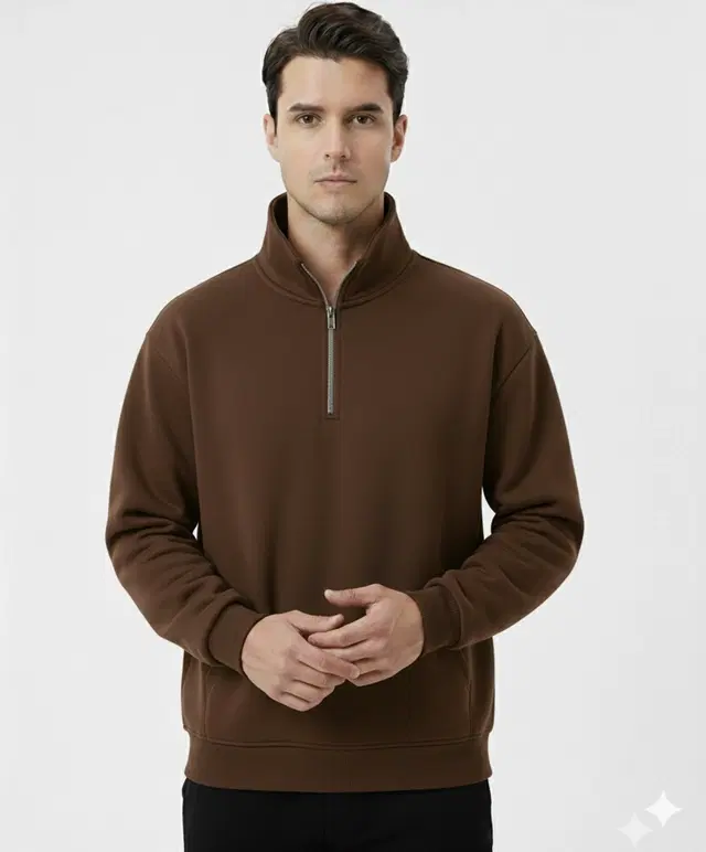 Fleece Solid Sweatshirt for Men, Brown (S)