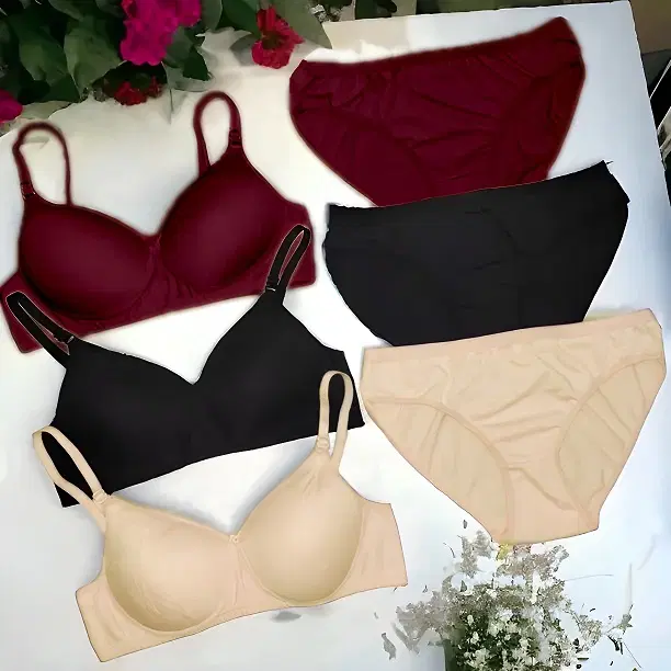 Cotton Blend Lingerie Set for Women, Multicolour, Pack of 3 (28B)