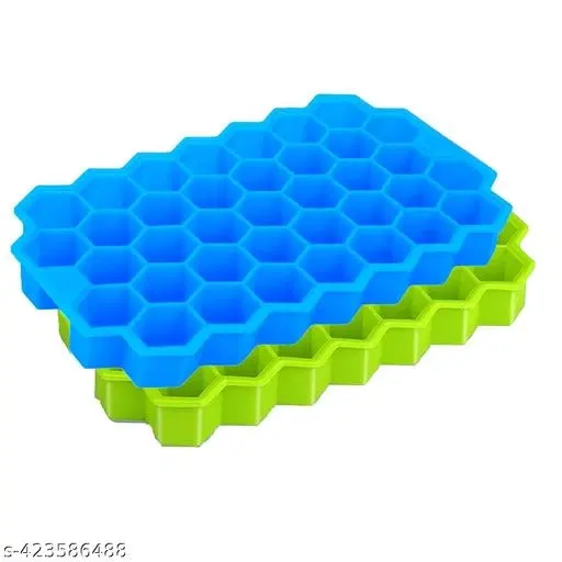 Silicone Honeycomb Shape 37 Cavity Ice Cube Mould, Blue & Green, Pack of 2