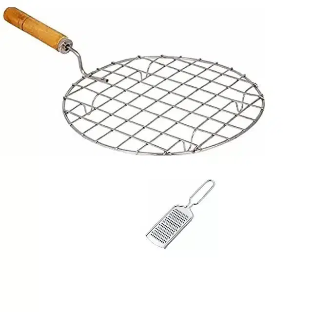 Stainless Steel Cheese Grater & Round Steel Wire Roaster, Combo of 2
