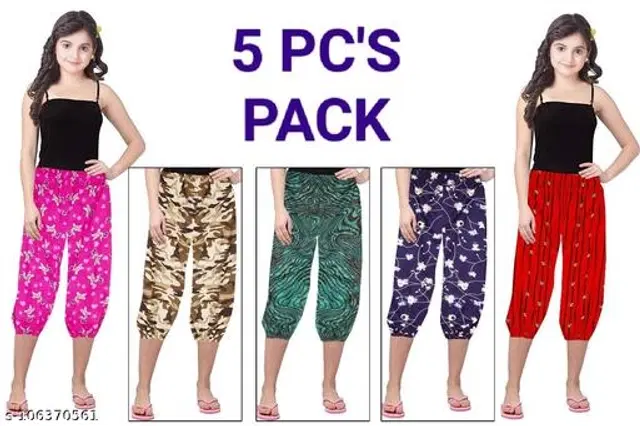 Poly Blend Capris for Girls, Pack of 5 (Multicolor, 2-3 Years)