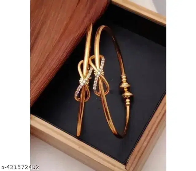 Brass Bangles for Women, Gold (Set of 2)