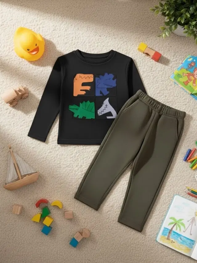 Cotton Solid Clothing Set For Boys, Multicolour (5-6 Years)