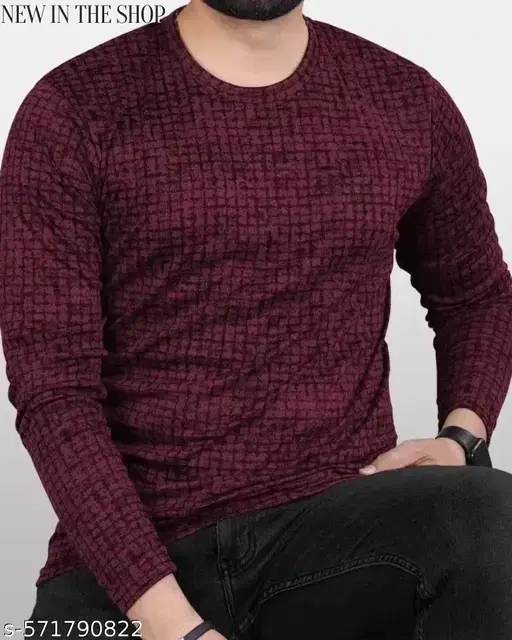Round Neck Printed T-Shirt for Men, Maroon (L)