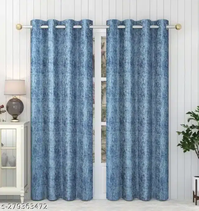 Curtains for Door, Blue, 7 Feet, Pack of 2