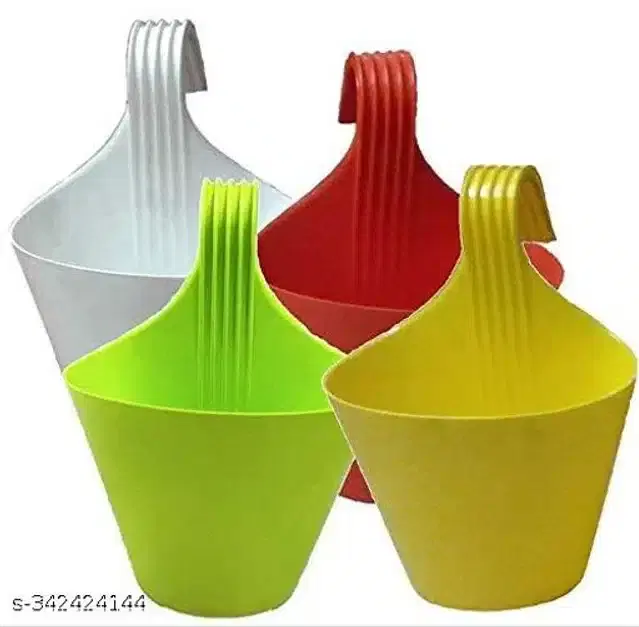 Plastic Hanging Planters, Multicolor, Pack of 4