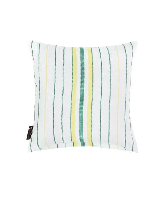 Cotton Cushion Cover, White & Green, 14x14 inches
