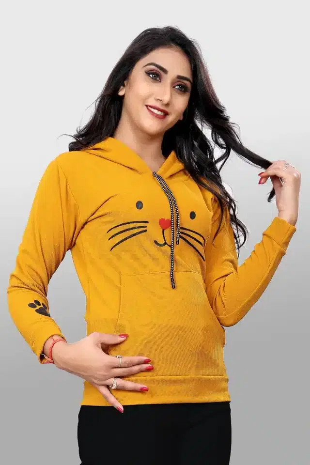 Women's Printed Sweatshirt (Yellow, S)