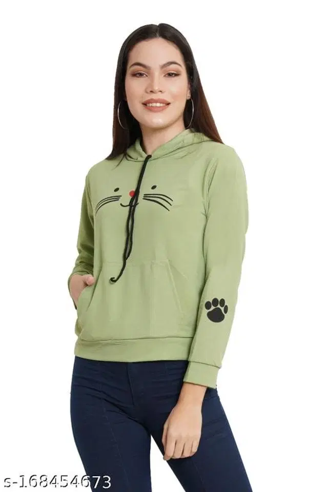 Polyester Hoodie for Women (Green, M)