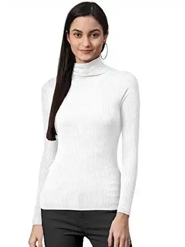 Womens' Full Sleeves High Neck Sweater (White, M) (SC-17)