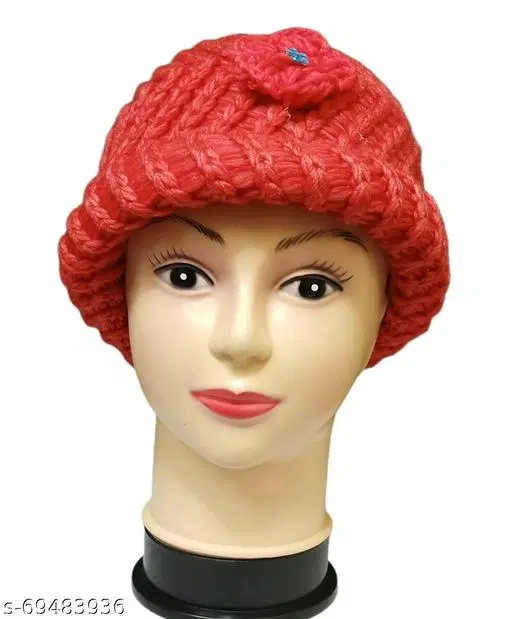 Woolen Cap for Women (Red, Free Size)