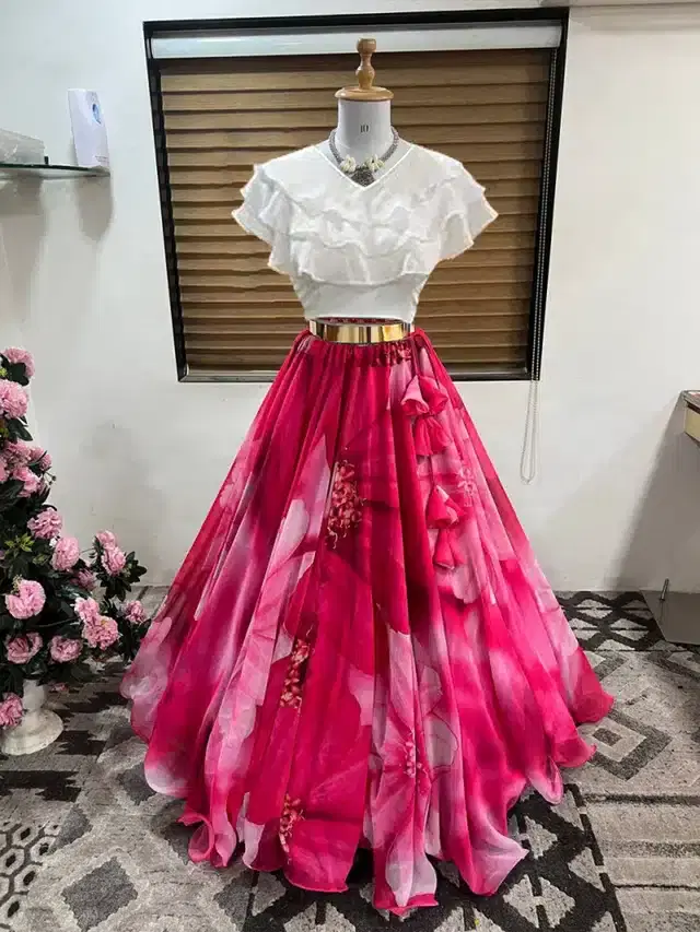 Ready to Wear Lehenga Choli for Women (Pink, XS)