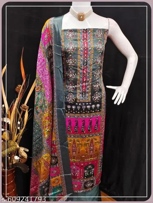 Floral Jaipuri Designs Kurti for Women (Grey, 7.05 meter (4XL)