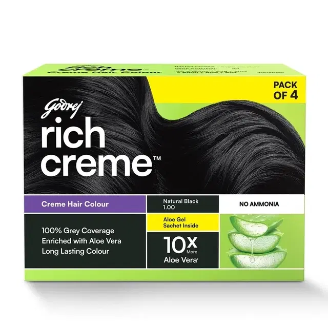 Godrej Expert Rich Crème Hair Colour For Women & Men – (Natural Black Shade) (1.00) (Pack Of 4)