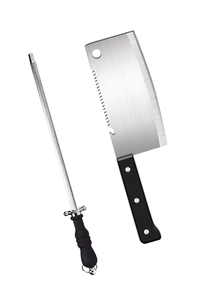 Shopper52 2 Pc Stainless Steel Knife Set With Sharpener Ideal for Vegetable,Meat Cleaver Butcher Chef Chopper For Kitchen, Pack of 1