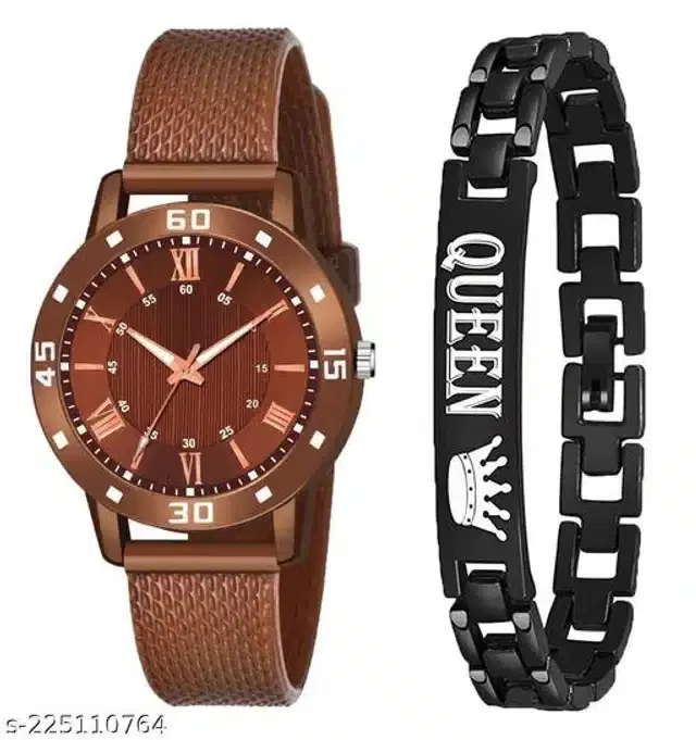 Analog Watch with Bracelet for Women, Set of 2 (Multicolor)