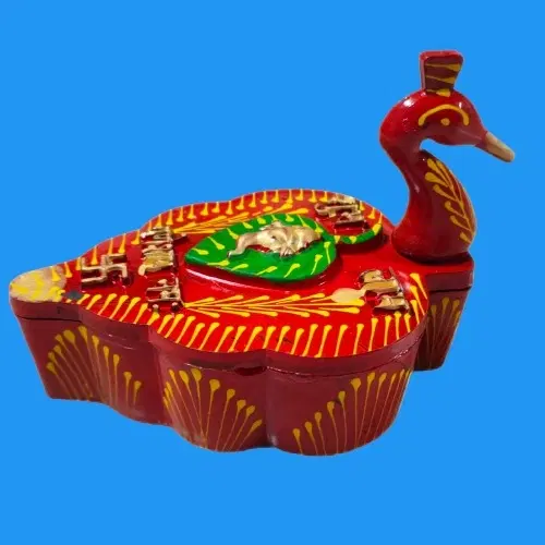 Plastic Peacock Shape Meenakari Designed 4 Section Kumkum Box, Multicolor