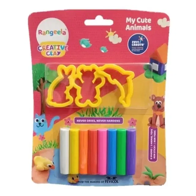 Rangeela Creative Clay My Cute Animals, 75 g + 3 Animal Moulds