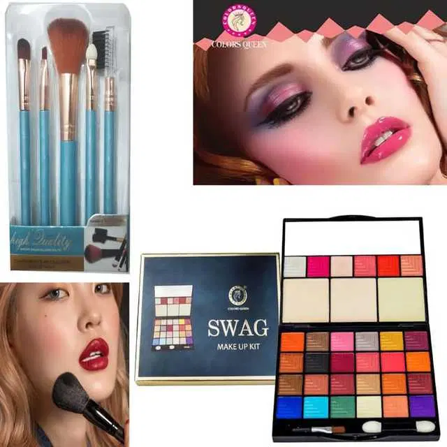 Combo of 1 Colors Queen Swag Makeup Kit & 1 Colors Queen Feather 5 Brush Set, R946