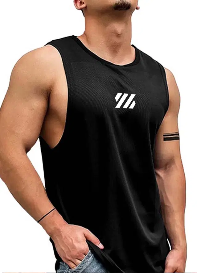 Polyester Printed Vest for Men (Black, M)