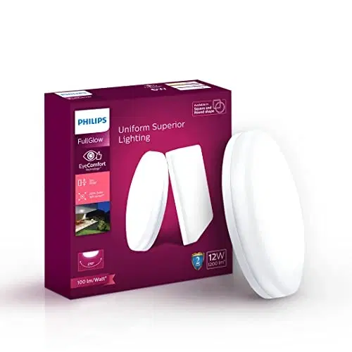 Philips 12-Watt Round Surface Full Glow | Surface Led Downlight For Ceiling, Cool Day Light(Pack Of 1)(Polycarbonate)
