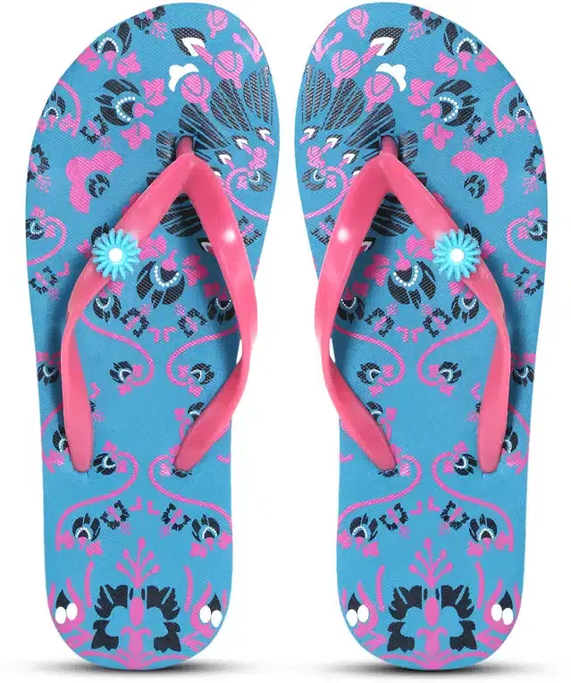 Flip Flops for Women (Green & Pink, 5)