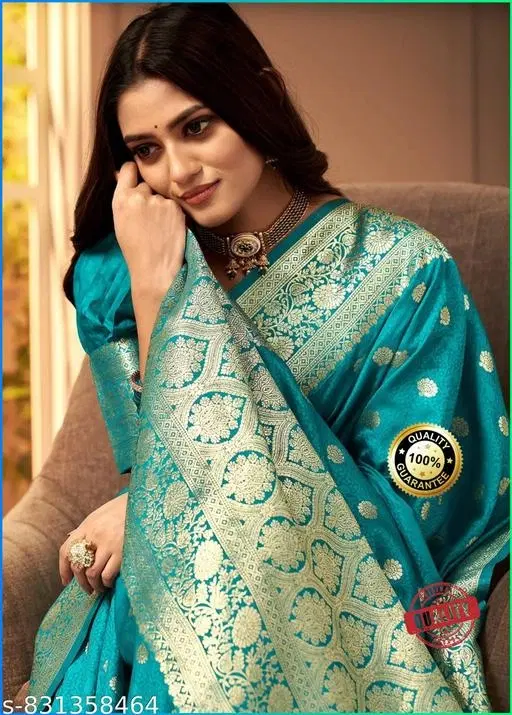 Zari Woven Kanjeevaram Saree for Women (Blue, Free Size)