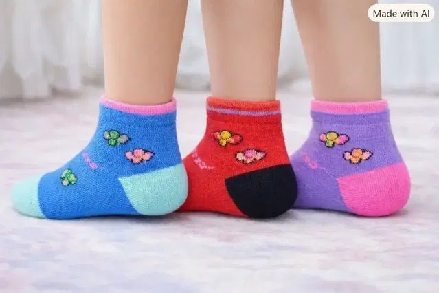 Poly Blend Printed Socks for Kids, Pack of 3 (Multicolour, 7-8 Y)