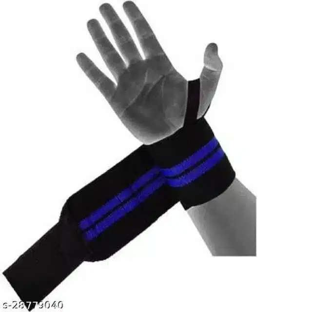 Wrist Support Bands, Black & Blue, Free Size, Set of 1