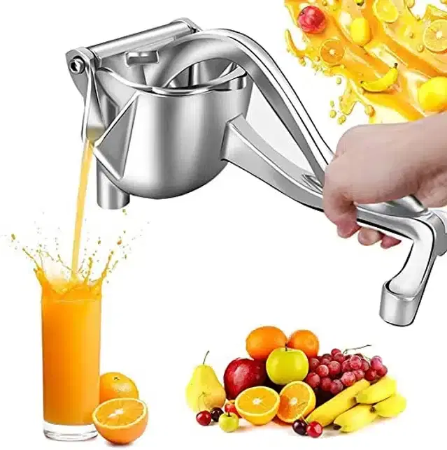 Manual Press Hand Fruit Juicer with Removable Strainer, Heavy Duty Aluminium Build, Hand Fruits Squeezer for Pomegranates, Lemons, Oranges, Silver,Aluminium